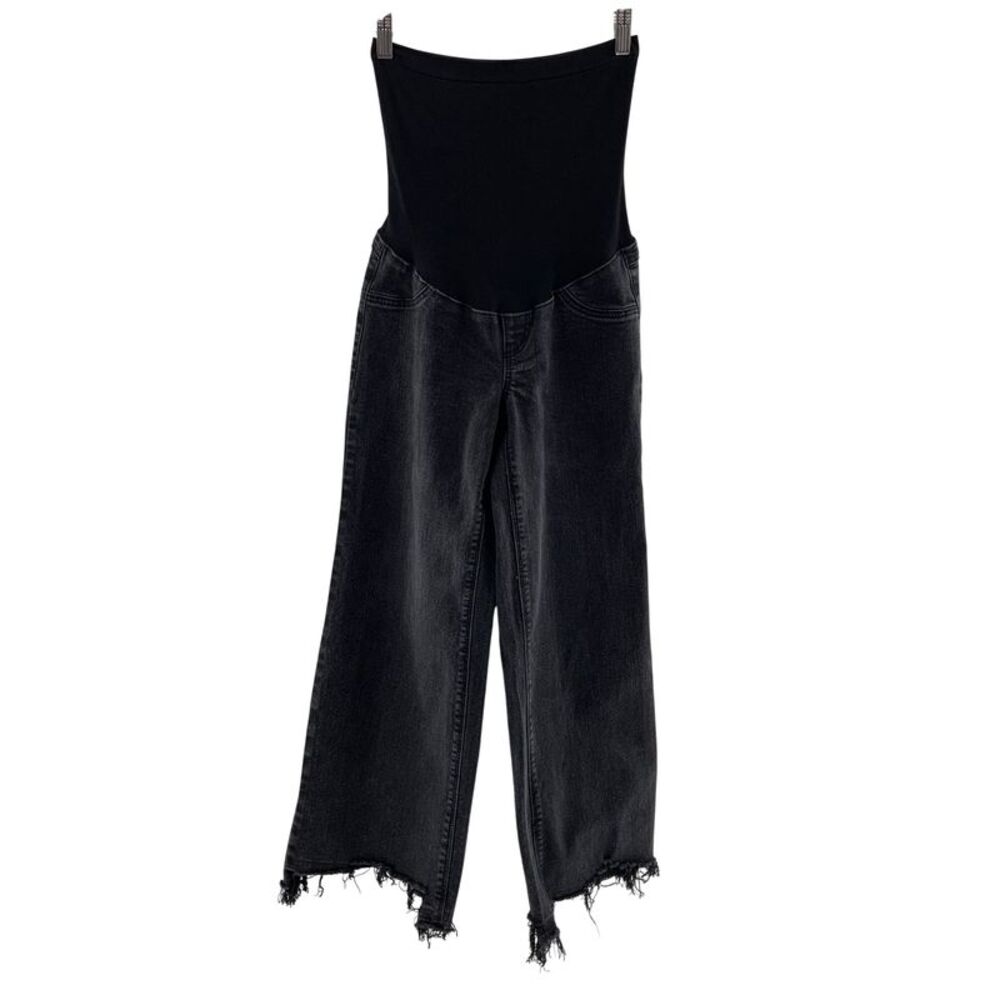 1822 Denim Women Maternity Raw Hem Wide Leg Jeans Black 26